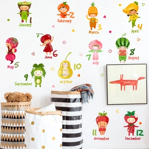 Adesivi murali con personaggi frutta e 12 mesi per decorare la cameretta dei bambini