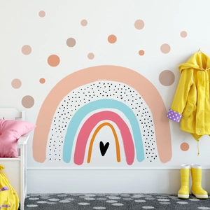 Detail von farbenfrohen Nordischen Regenbogen Wandtattoos mit Punkten fürs Kinderzimmer