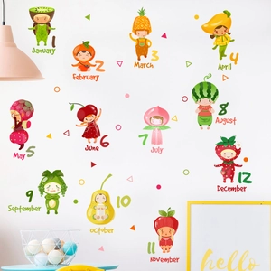 Adesivi murali colorati 12 mesi con personaggi di frutta per decorare camerette bimbi