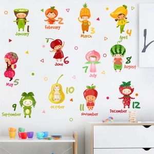 Adesivi Murali Mesi Caratteri Frutta Cartone Animato Per Cameretta Bambini Parole Inglesi Numero PVC Decalcomanie Educative