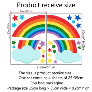 Detailansicht eines 4er-Sets Regenbogen-Wandaufkleber, jeweils 25x35cm für Kinderzimmer