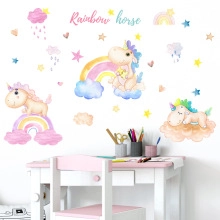 Detailansicht der Wandaufkleber mit Einhorn und Regenbogen für Mädchen Kinderzimmer