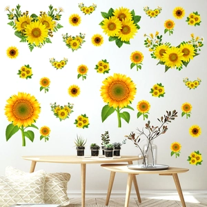 Vibrant sunflower wall decals for living room decor featuring bright yellow floral petals