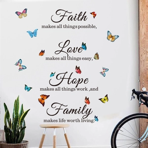 Stickers muraux inspirants Faith avec papillons colorés pour décoration murale de salon