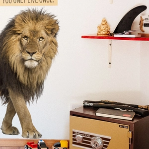 3D realistic lion wall sticker with You Only Live Once quote for living room decor