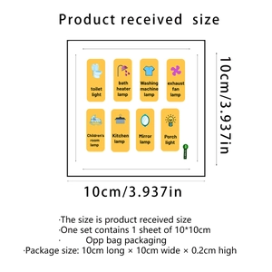 Luminous home light switch stickers with yellow icons for bathroom and laundry room