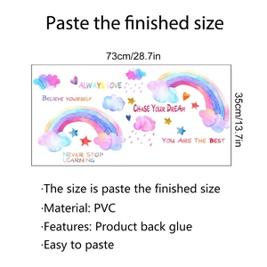 Detailansicht der PVC-Regenbogen-Wandsticker mit Abmessungen von 73 cm Breite und 35 cm Höhe