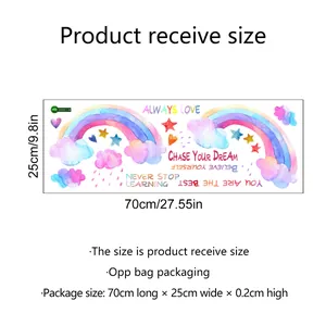 Größentabelle für Regenbogen-Wandtattoos, Maße 70x25cm, verpackt im praktischen OPP-Beutel