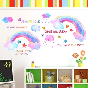 Details der Aquarell-Regenbogen Wandaufkleber mit motivierenden englischen Sprüchen