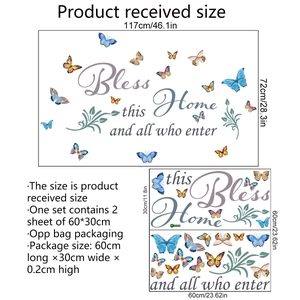 Stickers muraux papillon Bless This Home avec motifs floraux colorés pour décoration murale