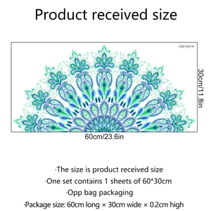 Blue and green semi-circle mandala wall sticker with symmetric floral pattern 60x30cm
