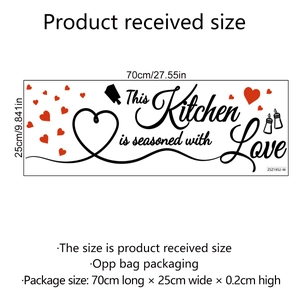 Vue détaillée du sticker mural cuisine Love avec dimensions et mesures précises