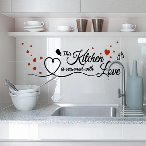 Sticker Mural Moderne Kitchen Seasoned With Love Citation Amovible PVC Vinyle Décor Artistique Pour Cuisine Salle À Manger Maison