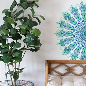 Bohemian style green mandala wall sticker art for living room decor and creative wall murals