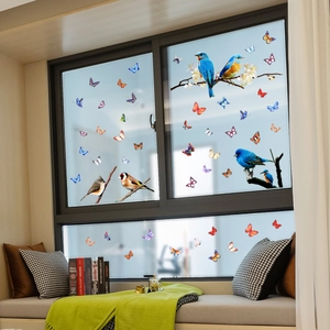 Colorful realistic bird and butterfly static window decals for home glass decoration