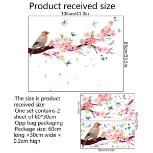 Chinese style peach blossom and bird wall decals measuring 105x85cm for living room decor