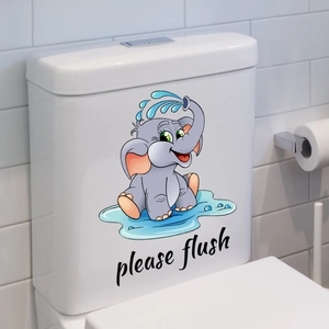 Pegatina de Inodoro de Elefante de Dibujos Animados Please Flush Impermeable PVC Autoadhesiva Decoración de Baño Hogar Arte de Pared