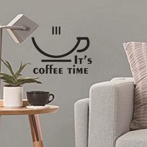 Minimalist 'It's COFFEE TIME' wall sticker with cup outline for living room decor