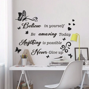 Inspirational 'Believe' butterfly wall decals with motivational quotes for home office decor