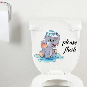 Pegatina de inodoro de elefante animado con texto Please Flush para baño moderno