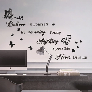 Inspirational 'Believe' English wall stickers with butterflies for office or bedroom decor
