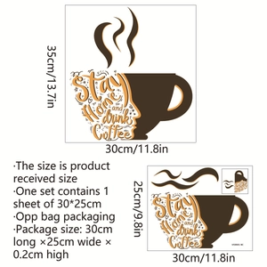 Creative coffee cup wall sticker with Stay Home and Drink Coffee text for home kitchen decor