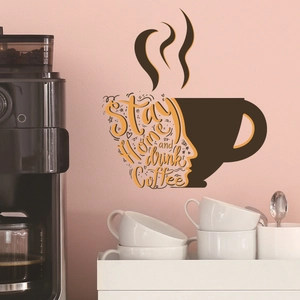Detailed wall sticker view featuring a coffee cup silhouette and Stay Home art typography