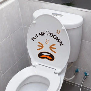 Funny 'Put Me Down' toilet seat decal featuring an angry emoji and waterproof vinyl design