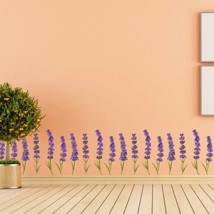 Lavender Wall Stickers Removable PVC Purple Flower Green Stem Plants DIY Home Decoration For Living Room Bedroom Wall Decals
