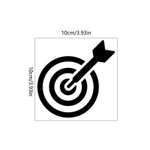 Detailed view of black bullseye arrow wall sticker with 10cm measurement markings