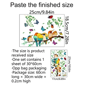 Colorful bird and butterfly wall stickers on tree branches for glass window decoration