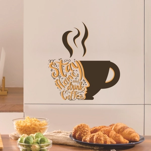 Creative coffee wall sticker with woman silhouette and Stay Home and drink Coffee text