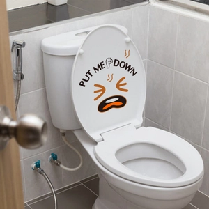 Funny cartoon toilet lid decal with Put Me Down text for bathroom seat decoration