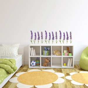 Lavender flower wall stickers set with 12 purple plants for fresh home wall decoration