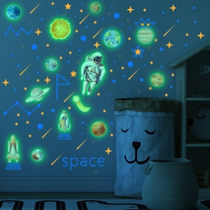 Glow in the dark astronaut and planets wall stickers for kids bedroom space decor
