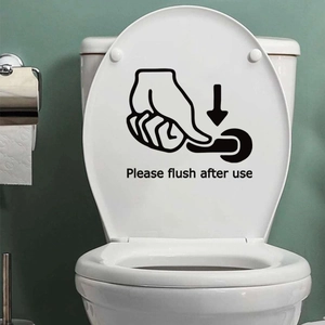 Waterproof Please flush after use bathroom toilet lid sticker with black hand icon