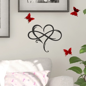 Sticker mural cœur infini noir avec papillons 3D rouges pour décoration intérieure