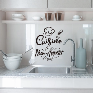 Sticker mural de cuisine noir autocollant avec lettrage Cuisine et Bon Appétit