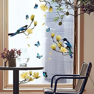Birds Yellow Flowers Blue Butterfly Static Window Clings PVC Removable Decorative Stickers For Glass Mirror Home Decor