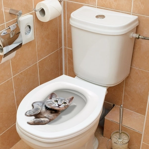 Adesivo 3D gattino grigio autoadesivo per decorazione creativa del coperchio del water