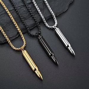 Herren-Halsketten mit Patronenanhänger aus Edelstahl in Gold, Schwarz und Silber