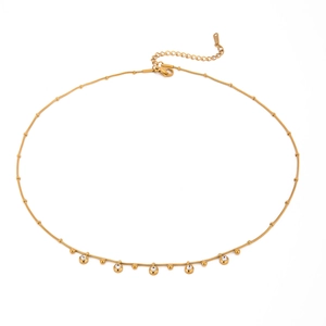 Elegante 18K vergoldete Halskette mit fünf runden Zirkonia-Anhängern an einer feinen Kugelkette