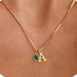 Collana in Rame Placcato Oro 14K Con Lettera Iniziale E Ciondolo Rotondo In Zirconia Pietra Portafortuna Catena Veneziana Regalo Donna