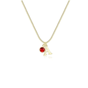 Collana placcata oro 14K con lettera A e ciondolo con pietra portafortuna rossa chic