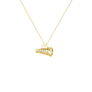 Collana con ciondolo a megafono dorato con incisione Cheer Leader e catena sottile