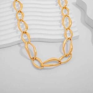 Chunky gold chain necklace with oversized irregular organic oval links for women