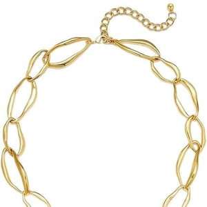Fashionable gold chunky chain necklace with polished organic links and lobster clasp