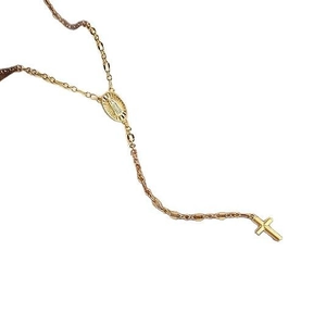 Golden Virgin Mary medal and Latin cross pendant necklace on minimalist link chain