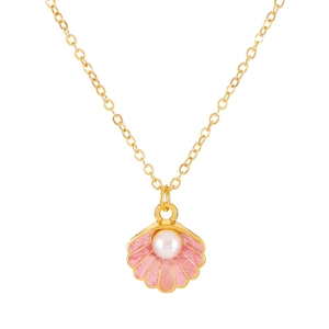 Collar Con Colgante de Perla Artificial de Concha para Mujer Cadena de Clavícula de Cobre Chapado en Oro Esmalte Joyería Dulce Regalo