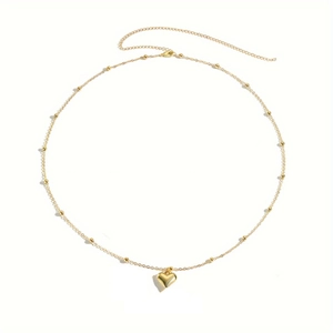 Böhmische goldene Taillenkette mit hohlem Herzanhänger und kleinen Perlen für Damen
